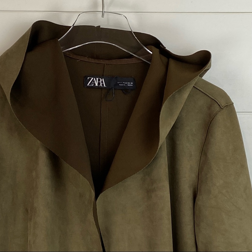 NEW ZARA Small Faux Suede Leather Open Hooded Jacket Coat - Picture 3 of 10